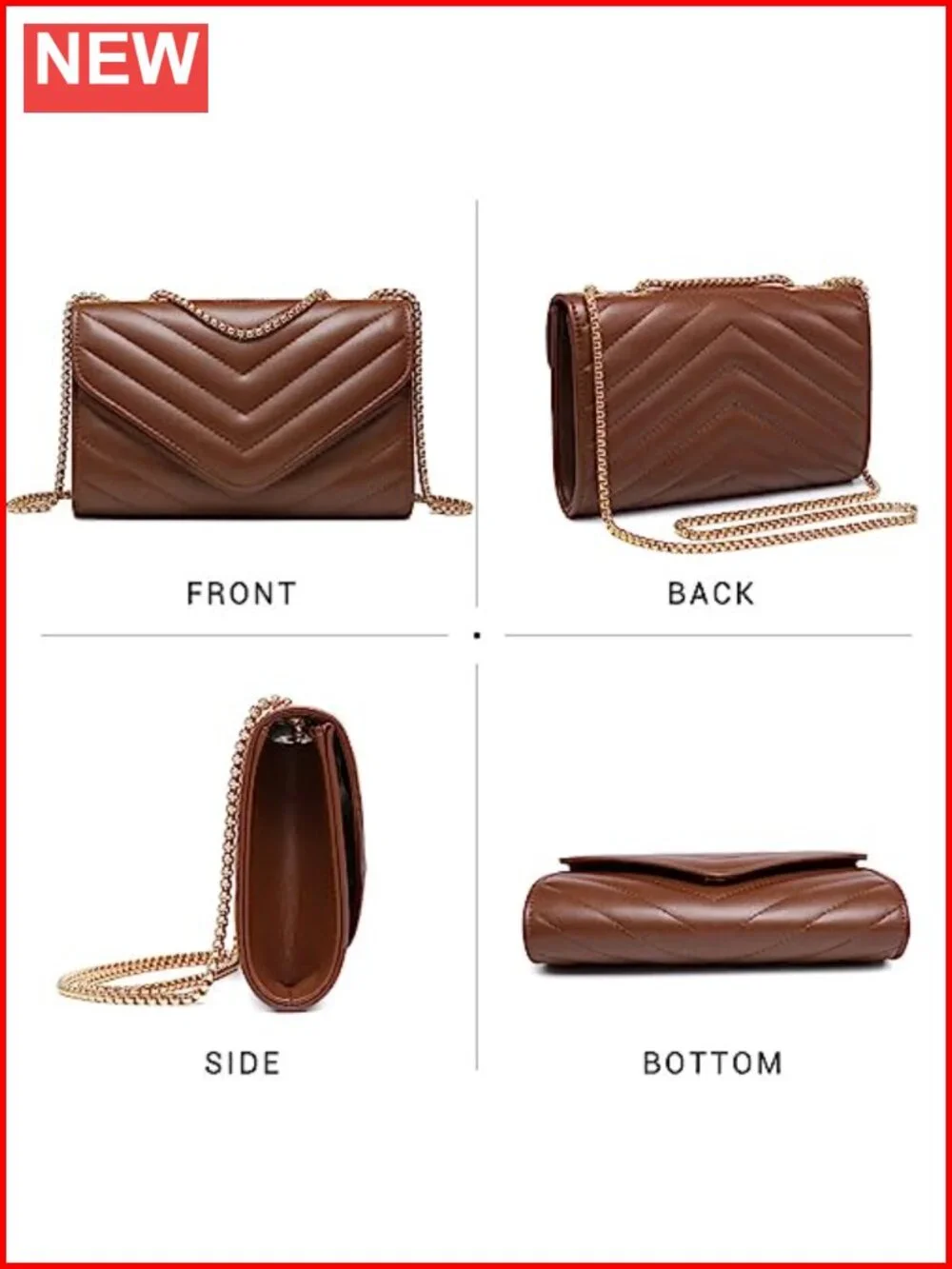 Quilted Crossbody Evening Bag Clutch Purse with Gold-Tone Chain Strap